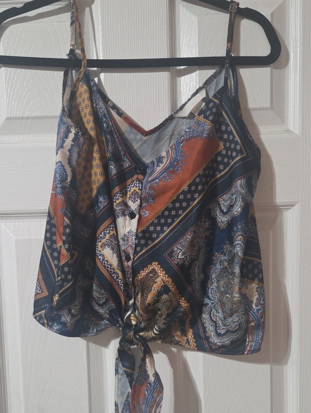 H&M Paisley Tie-Front Camisole in Navy, Rust and Cream